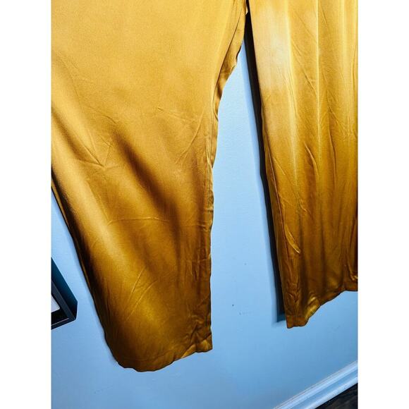 LAPOINTE Mustard Yellow Satin Pleated Front Zipper Relaxed Pants Size 8 - Picture 9 of 16